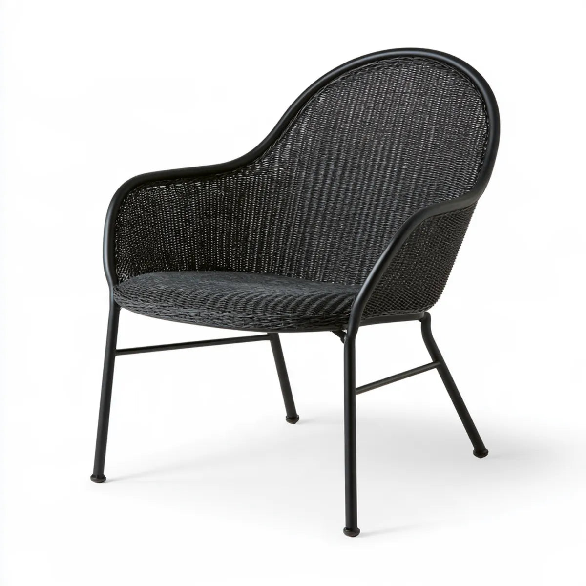 Black Outdoor PE Rattan and Steel Armchair, 61 x 65 x 83 cm