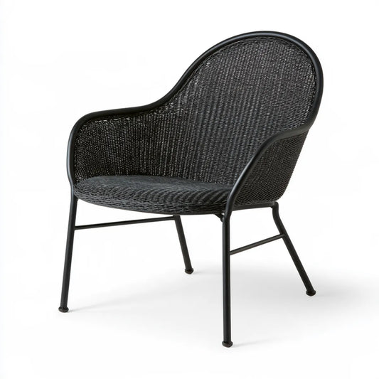 Black Outdoor PE Rattan and Steel Armchair, 61 x 65 x 83 cm