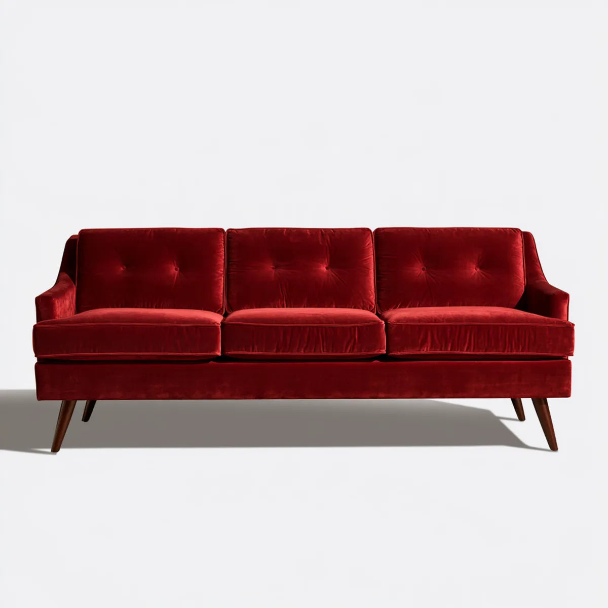 3-Seat Sofa, 84 in W x 35 in D x 34 in H, Red Polyester Velvet, Wood Legs