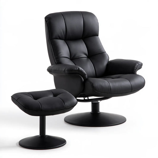 Black PU Leather Swivel Recliner Chair with Ottoman, 31.5 x 35.4 x 40.2 in