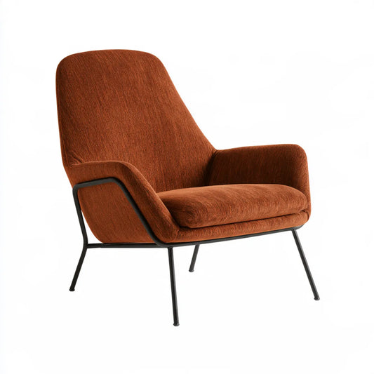 Rust Brown Upholstered Accent Armchair with Black Steel Frame, 29.1 x 31.5 x 34.3 in