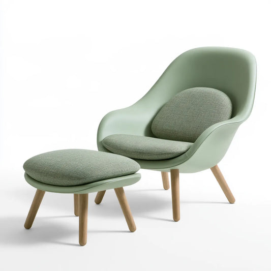 Sage Green Polypropylene Lounge Armchair and Ottoman Set with Polyester Cushions and Rubberwood Legs, Chair 30.7 x 28.3 x 37.4 in, Ottoman 24.4 x 19.7 x 16.5 in