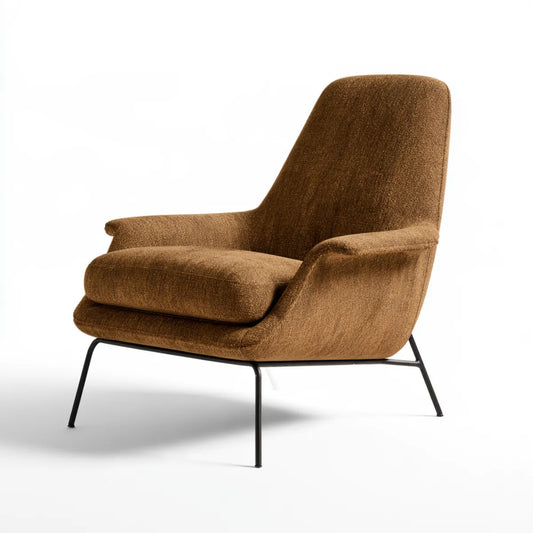 High-Back Upholstered Lounge Armchair with Black Steel Frame, 31.5 x 35.4 x 37.4 in, Brown